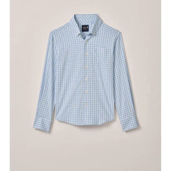 Johnnie-O Blue & White Checkered Button-Down Shirt M 100% Pima Cotton - Picture 1 of 10